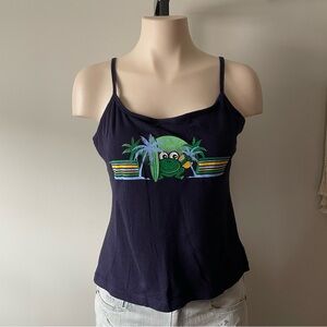 Y2K Vintage 725 Originals Frog Surfer Graphic Cami Tank Top Navy Blue Size Large